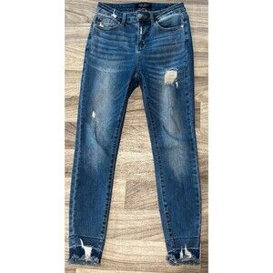 Judy Blue JB8847 Skinny Fit Jeans Womens 5/27 Distressed Raw Hem Medium Wash